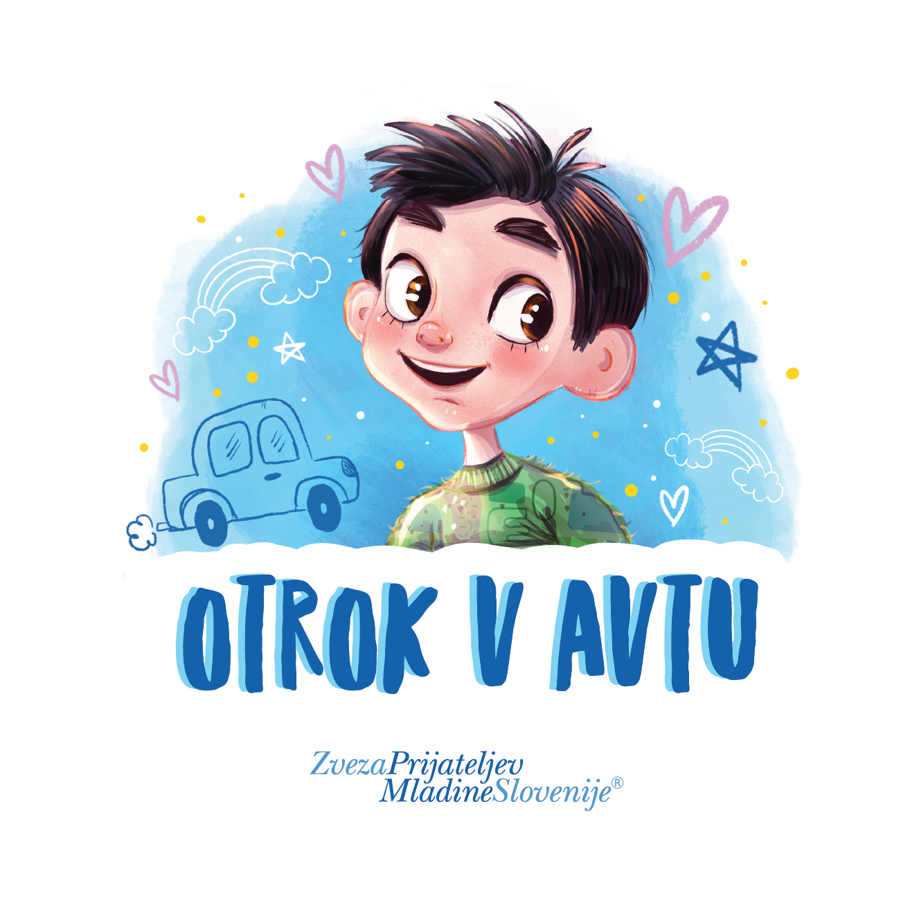 Nalepka otrok v avtu: deček z nasmehom